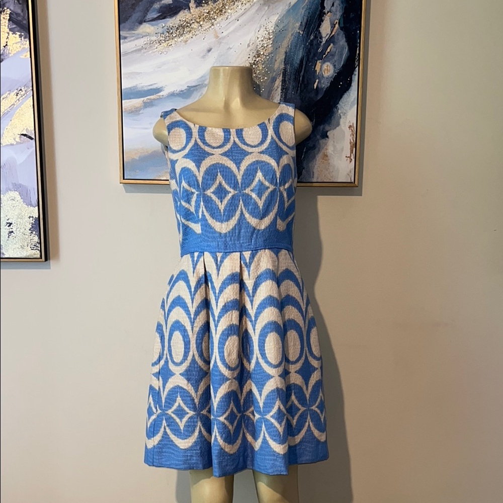 Taylor Dresses Women's Tan and Blue Fit-and-Flare